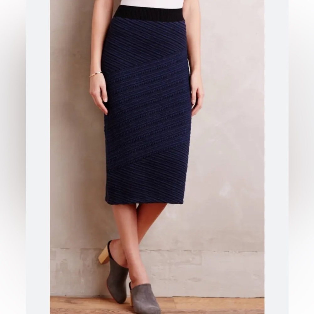 Anthropologie Navy Midi Skirt
